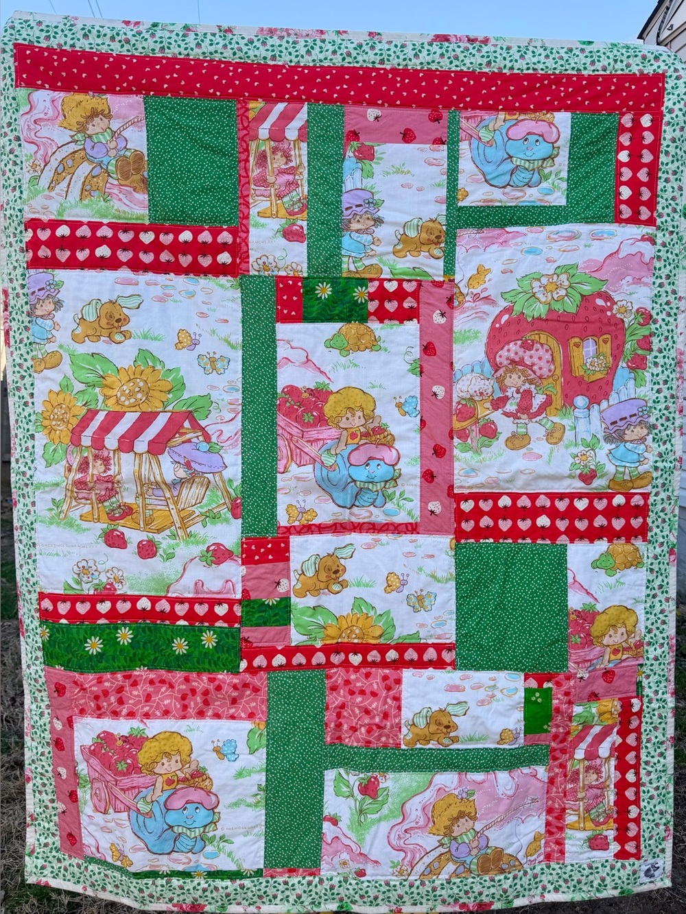 Handmade Patchwork Quilt: Vintage Strawberry Shortcake & Ruby Star Society